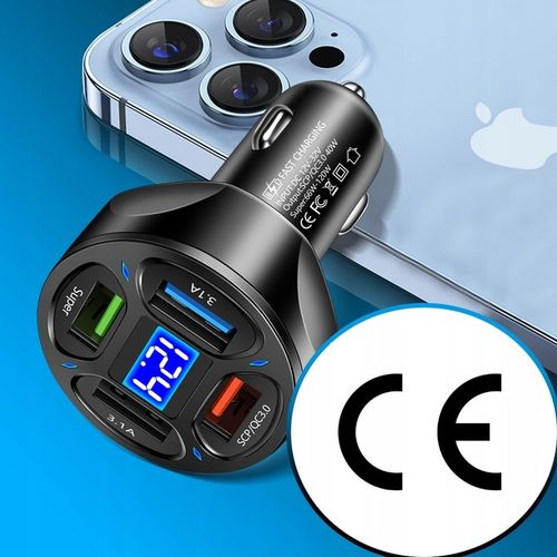 MOCNA SZYBKA ŁADOWARKA SAMOCHODOWA 4x USB PD QC 3.0 66W DO TELEFONU DO AUTA na Arena.pl