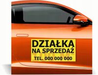 Magnes na samochód reklama magnetyczna 60x30 cm DZIAŁKA NA SPRZEDAŻ nr tel