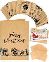 Zestaw Kartek Świątecznych 22 Czarno-Białe Motywy z Kopertami Kraft