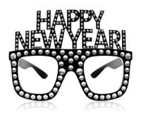Okulary sylwestrowe Happy New Year diamenty, czarny