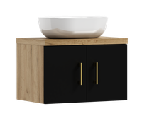 Szafka łazienkowa wisząca MARKUS 50 czarny/dąb z umywalką Blanco (W5)