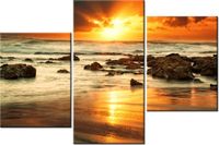 60 90CM OBRAZ 3 ELEM WSCHÓD SŁOŃCA WZBURZONYM OCEANEM ŚCIENNY DRUK PŁÓTNO