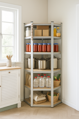 Regał magazynowy narożny metalowy srebrny 5 półek 2w1 180x90x90x40 cm na Arena.pl