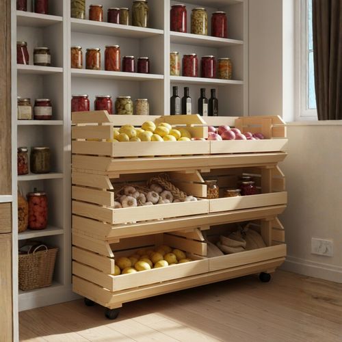 Wózek na WARZYWA OWOCE na KÓŁKACH Regał MODUŁOWY Pojemnik Drewniany na Arena.pl