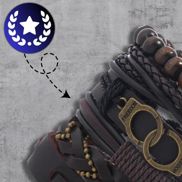 Zestaw 6 brązowych męskich bransoletek plecionych skórzanych zdjęcie 5