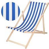 Leżak ogrodowy, drewniany z 3-stopniową regulacją, plażowy, balkonowy, biało-niebieskie pasy