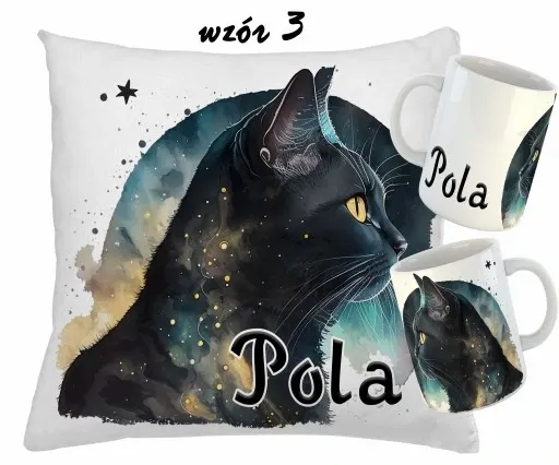 Zestaw KUBEK + PODUSZKA KOTY KOT + RÓŻNE WZORY + IMIĘ zdjęcie 4