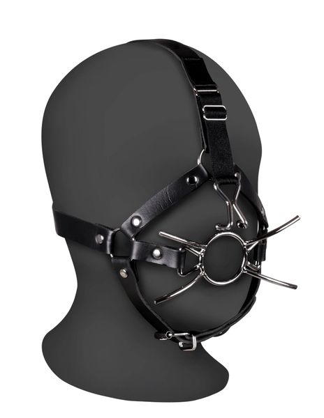 Head Harness With Spider Gag And Nose Hooks - Black zdjęcie 1