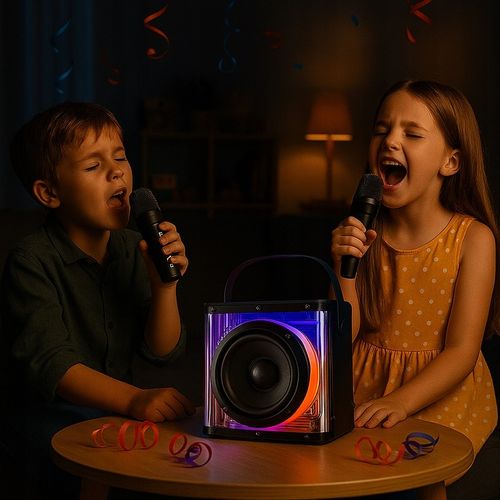 GŁOŚNIK BLUETOOTH Z MIKROFONEM KARAOKE MODE BT 5.4 USB LED MIKROFON 2X na Arena.pl