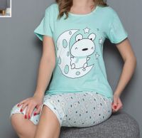 Damska piżama krótka bawełniana z krótkim rękawem na lato M turkusowa