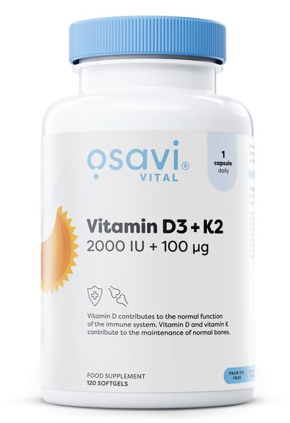 Osavi Vitamin D3 + K2, 2000IU + 100mcg - 120 kaps. zdjęcie 1