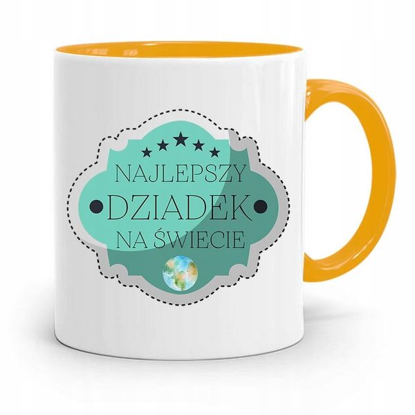 Kubek Żółty Na Dzień Dziadka Najlepszy Dziadek Z Nadrukiem Ze Zdjęciem zdjęcie 1