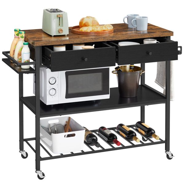 Wyspa do kuchni loft regał rustykalny brąz stal czarna 119 cm zdjęcie 2