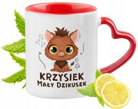 Kubek Czerwony Z Uszkiem W Kształcie Serca Dla Krzyśka Na Prezent