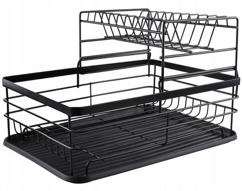 Suszarka Do Naczyń Czarna Ociekacz z Tacką Pojemnik na Sztućce Dwupoziomowa na Arena.pl