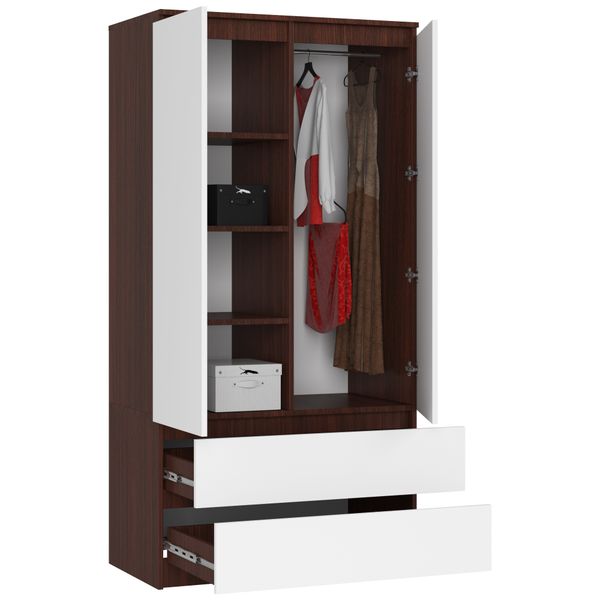 SZAFA S 90 cm 2 DRZWI 2 SZUFLADY WENGE / BIAŁA zdjęcie 2