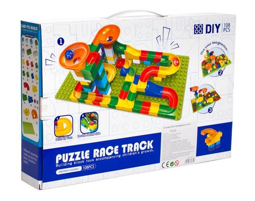 Tor kulkowy labirynt dla kulek kulodrom marble run klocki 108 el na Arena.pl