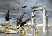 FOTOTAPETA NATURA PTAKI CZARNE KRUKI GÓRY WZGÓRZA