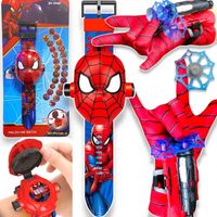 SPIDERMAN MEGA ZESTAW 4w1 RĘKAWICA WYRZUTNIA SIECI ZEGAREK Z PROJEKTOREM 3D