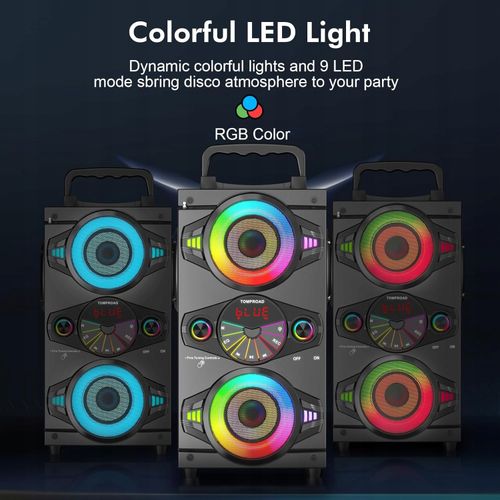 GŁOŚNIK BEZPRZEWODOWY BLUETOOTH PILOT TF LED AUX Przenośny Tomproad A52 60W na Arena.pl