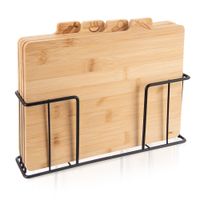 4x Deska Kuchenna Bambusowa w Stojaku do Krojenia Warzyw Drobiu Mięsa Ryb