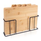 4x Deska Kuchenna Bambusowa w Stojaku do Krojenia Warzyw Drobiu Mięsa Ryb