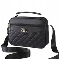 CZARNA TOREBKA na Ramię Klasyczna PIKOWANA Złote Dodatki Kuferek Pojemna