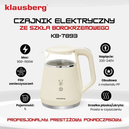 Czajnik elektryczny Klausberg KB-7893 szklany LED 1L Programy temperatury na Arena.pl