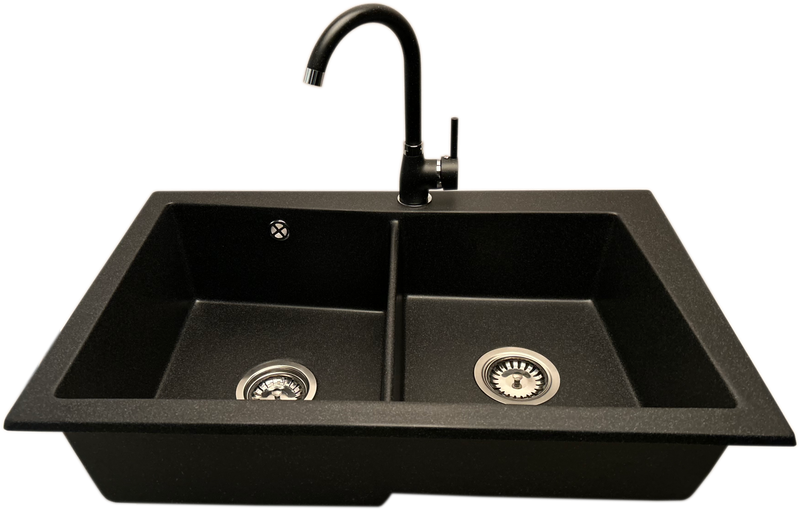 Zlewozmywak 2 komorowy EVOLUTION grafit + bateria NOON zdjęcie 2