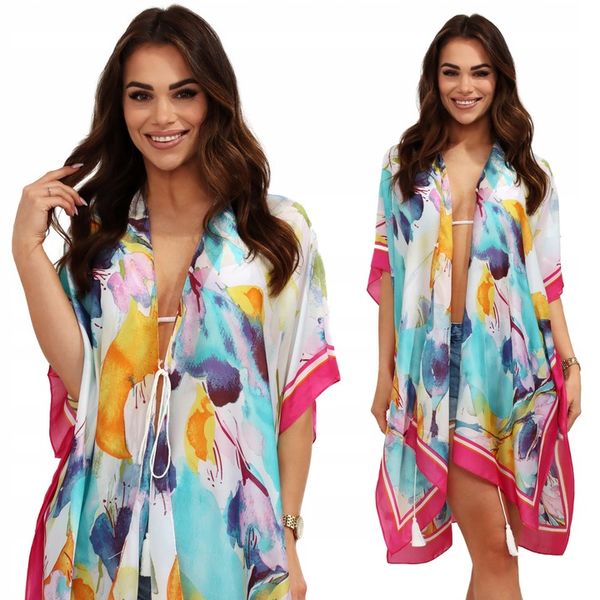 PAREO TUNIKA PLAŻOWA SUKIENKA LETNIA NARZUTKA NA PLAŻĘ DŁUGA JEDWAB KOLORY zdjęcie 1