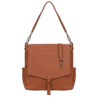 VERA PELLE torebka damska skórzana worek z klapą i paskiem V534 camel