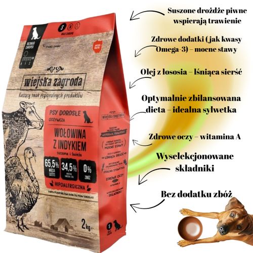 sucha karma dla psa wiejska zagroda wołowina z indykiem chrupki s 2 kg na Arena.pl
