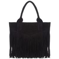 VERA PELLE torebka damska zamszowa shopper boho z frędzlami V650 czarna