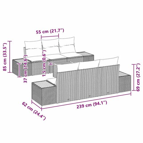 Zestaw Sof na Ogród z poduszką 7 pcs Szary Polirattan na Arena.pl