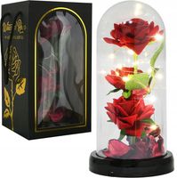WIECZNA RÓŻA W SZKLE LED ŚWIECĄCA NA BATERIE + KABEL USB PREZENT