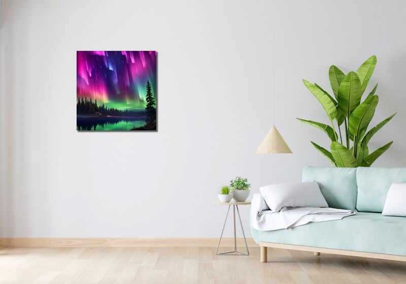 Obraz 60x60cm Zorza Nad Lasem zdjęcie 2