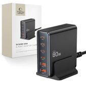 tech-protect dc80w-gan 6-port desktop charger pd80w/qc3.0 black