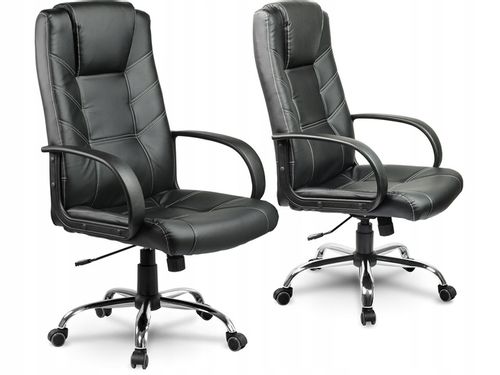 FOTEL BIUROWY STYLOWY SKÓRZANY CZARNY OBROTOWY REGULOWANY na Arena.pl