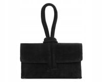 WŁOSKA SKÓRZANA KOPERTÓWKA TOREBKA WIZYTOWA SOLOME FLORA CZARNA ZAMSZOWA