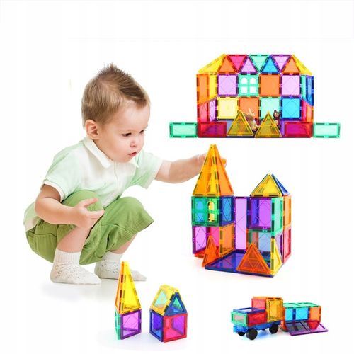 KLOCKI MAGNETYCZNE DLA DZIECKA 2D 3D EDUKACYJNE DUŻE MAGNETIC TILES 100EL na Arena.pl