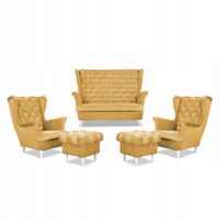 Zestaw wypoczynkowy Carol sofa fotele pufy paski żółty miodowy