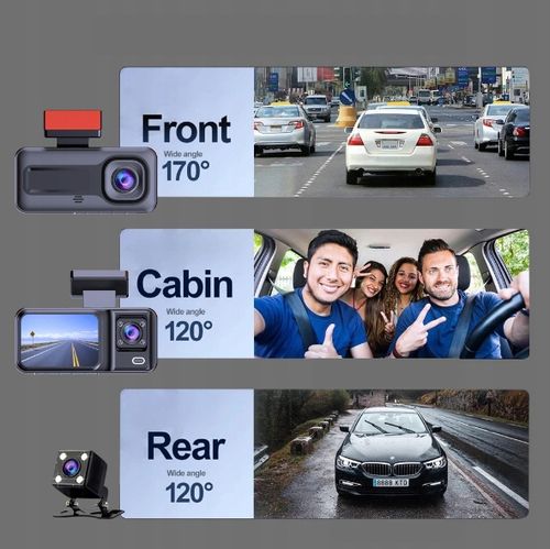WideoRejestrator 3 Kamery z Kamerą cofania G-sensor Wstrząsy menu PL na Arena.pl