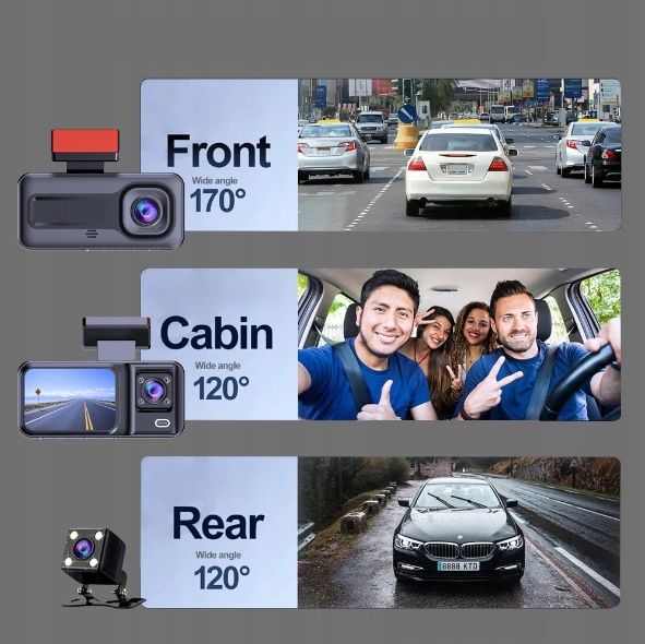 WideoRejestrator 3 Kamery z Kamerą cofania G-sensor Wstrząsy menu PL zdjęcie 7