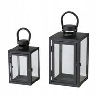 LAMPION METALOWY CZARNY ZE SZKLANĄ SZYBĄ ZESTAW 2 SZT 14X25 CM ARANA