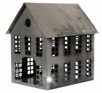 LAMPION W KSZTAŁCIE DOMKU metalowy SREBRNY loft skandynawski 35x30x23cm