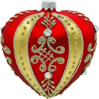 Bombka choinkowa szklanSerce ze złotymi zdobieniami i kryształami: czerwone