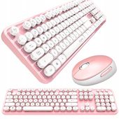 Zestaw Bezprzewodowy Klawiatura i Mysz Mofii Sweet 2.4G Combo Biało Różowy