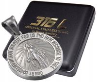 SREBRNY MEDALIK RELIGIJNY Z MARYJĄ NA ŁAŃCUSZEK STAL CHIRURGICZNA PREMIUM