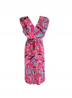 Elegancka Midi Wzorzysta Sukienka Z Paskiem Plisowany Dół Różowa M 38