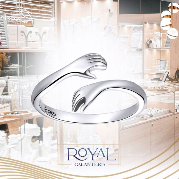 PIERŚCIONEK DŁONIE UŚCISK srebro 925 regulowany srebrny przytulenie pr. 925 zdjęcie 4